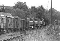 A line-up of stored stock at Buckfastleigh on the Dart Valley Railway in September 1972. The locos involved are (from left to right) 16xx 0-6-0PT No. 1638, 64xx 0-6-0PTs 6412 & 6435 and, at the far end, 14xx 0-4-2T No. 1420.<br><br>[Bill Jamieson 16/09/1972]