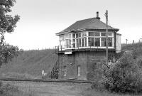 View across the running lines to Hurlford signalbox in 1989.<br><br>[Bill Roberton //1989]