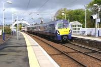 A Helensburgh Central -  Edinburgh Waverley service arrives at Cardross on 31 May 2015.<br><br>[John McIntyre 31/05/2015]