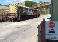 08622 (nearest) and 08375 with the <I>Ketton Express</I> waiting patiently to carry BLS members around Ketton cement works on 7th June 2015.<br><br>[Ken Strachan 07/06/2015]