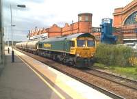 Freightliner 66614 heads an up tank train past the Brush works at Loughborough on 19th June.<br><br>[Ken Strachan 19/06/2015]