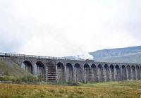 BR Standard class 9F 2-10-0 92220 <I>Evening Star</I> crossing Ribblehead Viaduct on 30 September 1978 <br><br>[John Robin 30/09/1978]