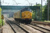 DRS 37667 heads north at Euxton on 27 June 2015 with a Network Rail test train from Derby to Carlisle.<br><br>[John McIntyre 27/06/2015]