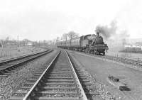 Stanier 3P 2-6-2T 40186 approaching Dumbarton East on 12 April 1958 with a Balloch - Rutherglen train. [Ref query 10872] <br><br>[G H Robin collection by courtesy of the Mitchell Library, Glasgow 12/04/1958]