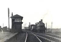 Jumbo 57279 passing Barassie signal box on 7 July 1954 with a Troon freight. <br><br>[G H Robin collection by courtesy of the Mitchell Library, Glasgow 07/07/1954]