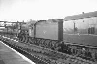 A3 Pacific 60107 <I>Royal Lancer</I> takes the down fast line through Doncaster station on 31 May 1963 with the 3.10pm Kings Cross - Leeds Central. An EE Type 3 diesel is standing with a train at the up platform.<br><br>[K A Gray 31/05/1963]