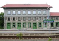 The imposing Bayerisch Eisenstein station on the German / Czech Republic border - seen here on 18th June - must be almost unique in that the station building actually straddles the international border. This is the German end, extensively refurbished by the regional National Park authority, including a wonderful conversion of the waiting room into a caf restaurant.<br><br>[David Spaven 18/06/2015]