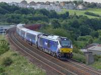 DRS 68006 climbs away from Jamestown Viaduct on 15 July with empty stock from the Edinburgh - Cardenden evening service.<br><br>[Bill Roberton 15/07/2015]