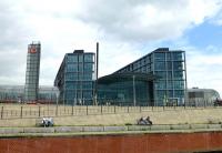 The impressive Berlin Hauptbahnhof on 19 May 2015, seen from boat on the River Spree.<br><br>[Colin Miller 19/05/2015]