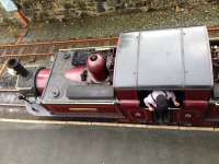 Birds Eye view of Double Fairlie <I>Merddin Emrys</I> at Blaenau Ffestiniog on 20 July 2015.<br><br>[Bruce McCartney 20/07/2015]