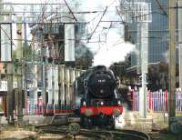 Royal Scot 46115 <I>Scots Guardsman</I> departs south from Preston on 15 July 2015 with <I>The Fellsman</I> railtour bound for Carlisle via Blackburn and Settle.<br><br>[John McIntyre 15/07/2015]