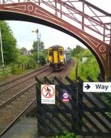 The 0755 to Glasgow Central calls at Brampton, Cumbria, on 17 July 2015. We were, quite appropriately, dropped off and picked up by Land Rover.<br><br>[Ken Strachan 17/07/2015]