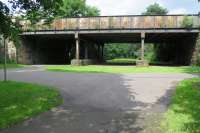 The use of closed railway lines for leisure activities is well established.  The railway origins of the Victoria Park Nature Walk are clear to see in this shot of the approach to Whiteinch Victoria Park station which was the terminus of the branch from Jordanhill and closed in 1951.  [See Image 9153]<br>
<br><br>[Malcolm Chattwood 18/07/2015]