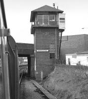 Passing Newton Junction signal box, Ayr, in 1983.<br><br>[Bill Roberton //1983]