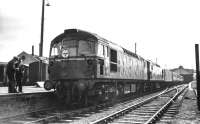 A pair of Type 2s awaiting departure time at Wick in late 1960 with a train for Inverness. <br><br>[D Welsh Collection [Courtesy Bruce McCartney] //1960]