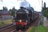 Black 5 no 45231 approaches Leyland with a late running <I>Welsh Mountaineer</I> railtour on 4 August 2015. The tour had set off from Preston in the morning with the intention of going to Blaenau Ffestiniog, however various factors conspired against it and it only made it part of the way up the branch from Llandudno Junction. With the light fading this was the only chance to photograph the tour this year as the other two planned runs have been cancelled.<br><br>[John McIntyre 04/08/2015]