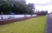 Remains of the former station at Melrose on 20 August 2015 looking east towards the site of Ravenswood Junction. The A6091 now runs past on the right. [See image 26778]<br><br>[John Yellowlees 20/08/2015]