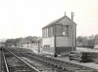 The station, signal box and goods yard at Longside on the Peterhead line, photographed on 4 July 1951, looking west towards Maud. Longside station closed to passengers in 1965.<br><br>[G H Robin collection by courtesy of the Mitchell Library, Glasgow 04/07/1951]
