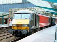 Virgin Trains 90013 <I>The Law Society</I> stands at Carlisle platform 3 on 12 June 2002 with a Euston - Glasgow Central service.<br><br>[John Furnevel 12/06/2002]