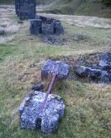 Few traces remain of the extensive railways which once served the Dhustone quarries at Clee Hill, Shropshire. However, two recycled rails can be seen in this view of a former elevated siding in August 2015.<br><br>[Ken Strachan 26/08/2015]