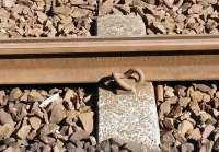 Railway track at Annan Station in 2015, manufactured across The Solway at The British Steel works at Workington in 1976. Sadly the works are now demolished. My late father in law who worked there would not have believed it. [See image 11536]<br><br>[Brian Smith 31/08/2015]