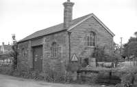 The old goods shed at Aberdour in 1977.  Built in the same style as the station and signalbox, it would be demolished a few years later. [Ref query 35269]<br><br>[Bill Roberton //1977]