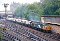37012 leaves Edinburgh Waverley with the <I>Royal Scotsman</I> on 25 June 1987.<br><br>[Bill Roberton 25/06/1987]