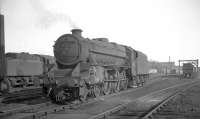 A relaxed looking 44857 in the shed yard at Kingmoor on the last day of April 1966. The Black 5 was a Saturday visitor from Leeds Holbeck.<br><br>[K A Gray 30/04/1966]