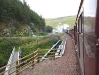 View from a carriage window on 9 September as 60009 <I>Union of South Africa</I> heads south towards Tweedbank.<br><br>[Bruce McCartney 09/09/2015]