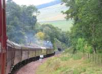 View of <I>Union of South Africa</I> heading towards Torwoodlee Tunnel on 9th September on the way to Tweedbank.<br><br>[David Spaven 09/09/2015]