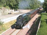 Preserved A4 Pacific 60009 <I>Union of South Africa</I> passing the site of Glenesk Colliery with an Edinburgh - Tweedbank steam special on 10 September 2015.<br><br>[John Furnevel 10/09/2015]