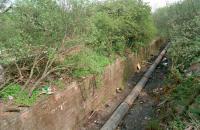 View east over the Caledonian Railway's line to Anniesland Gasworks. This line was opened around 1905 and closed in the 1920s. It branched off the approach to Dawsholm station by Dawsholm shed before flying over the Caley's Dawsholm Gasworks Branch and the River Kelvin, passing through a tunnel and then emerging in this cutting by the Forth and Clyde Canal just east of Anniesland Gasworks. A connection to the existing NB sidings was made and further sidings provided. The later use for the trackbed was revealed when vegetation was hugely cutback around the time of the works to replace the bridge at Temple for the re-opening of the canal.<br><br>[Ewan Crawford //1999]