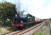 A train leaving Blaenavon High Level station on 12 September 2015 behind ex-GWR 0-6-2T no 5637.<br><br>[Peter Todd 12/09/2015]