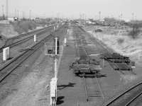 Looking north with the Waverley Route Up line lifted with the other soon to follow.  In the right foreground is the south/east chord (and new route to the yard).<br><br>[Bill Roberton 13/04/1988]