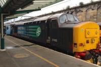 The 1737 Cumbrian Coast service is about to leave Carlisle on Monday 16 September 2015 with 37402 propelling.<br><br>[Bruce McCartney 16/09/2015]