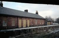 Station building on the Glasgow bound platform at Bridge of Weir in 1987, photograph taken from the Greenock bound platform. The Glasgow platform remained in use after the line was singled.<br><br>[Ewan Crawford //1987]