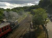 If it wasn't for the row of modern cars on the right, this could easily be fifty or more years ago. 4566 [see image 52476] heads South for Kidderminster on 26th August.<br><br>[Ken Strachan 26/08/2015]