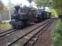 Two Kerr Stuart Joffre locos at a gala event on the West Lancs, the first pair in steam together for over 60 years.<br>
<br>
Leading engine is Kerr Stuart no.3014 of 1916 from the Apedale Valley  Light Railway near Stoke on Trent and was restored by the owners the Moseley Railway Trust.<br>
<br>
Behind it is the West Lancashire Light Railway Trust's Kerr Stuart no.2405 of 1915 which was celebrating its 100th anniversary over the weekend of 19 and 20 September 2015.<br><br>[John McIntyre 20/09/2015]