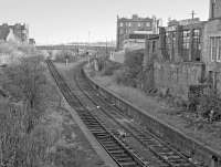 View east over Easter Road station in 1987.<br><br>[Bill Roberton //1987]