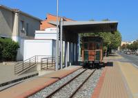 Mata was an intermediate station on the 750mm gauge line to Banyoles. Although the whole railway totalled 63km the extension from Girona to Banyoles was only open from 1928 to 1956. Happily, the small station at Mata has survived and a restored coach sits on a short length of track protected from the weather by a modern canopy.  <br><br>[Mark Bartlett 21/09/2015]