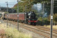 LMS Jubilee no.45690 Leander hauls a railtour south at Elmsfield on the WCML between Oxenholme and Carnforth on 12 September 2015.<br><br>[John McIntyre 12/09/2015]