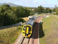 ScotRail 158867 has just crossed the Gore Glen bridge over the A7 southbound on a sunny 25 September 2015 with the 1224 Edinburgh Waverley - Tweedbank.<br><br>[John Furnevel 25/09/2015]