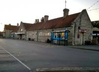 In a rare example of transport integration, Swanage station (despite being 'only' a preserved facility) has a taxi rank and bus stop adjacent to it. So it's rare to see an empty frontage while trains are still running. Enjoy the view. [See image 33089]<br><br>[Ken Strachan 15/08/2015]