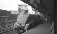 A4 Pacific 4498 <I>Sir Nigel Gresley</I> at Carlisle on 28 October 1967 with the RCTS <I>Border Limited</I>. The A4 had taken over the special at Kingmoor shed on its return journey from Longtown to Nottingham via Mossband and would take the train as far south as Skipton [see image 34628].<br><br>[K A Gray 28/10/1967]