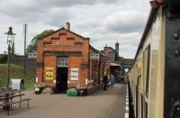 Looking back to the nicely restored island platform buildings at Quorn and Woodhouse, from a GCR service departing for Leicester North.<br><br>[Mark Bartlett 29/08/2015]