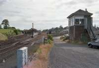 Looking west over Cupar with the passenger station on the left, goodsyard centre and signalbox on the right. 26 July 1986.<br><br>[Bill Roberton 26/07/1986]