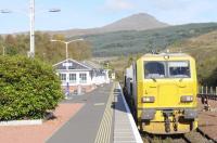 Railtrack Sandtite unit waits at Crianlarich (Upper) before heading towards Glasgow, 14th October 2015.<br><br>[Brian Taylor 14/10/2015]