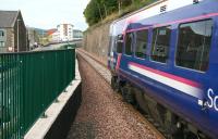 The 1128 Tweedbank - Edinburgh service leaving Galashiels station on 9 October 2015.<br><br>[John Furnevel 09/10/2015]