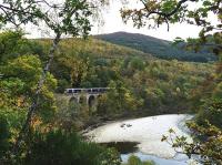 The autumn colours are starting to show as a train for Inverness crosses the viaduct at Killiecrankie on 20 October.<br><br>[John Robin 20/10/2015]