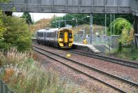 Leaving the platform at Brunstane southbound on 21 October is 158728 with the 1031 service to Tweedbank. <br><br>[John Furnevel 21/10/2015]